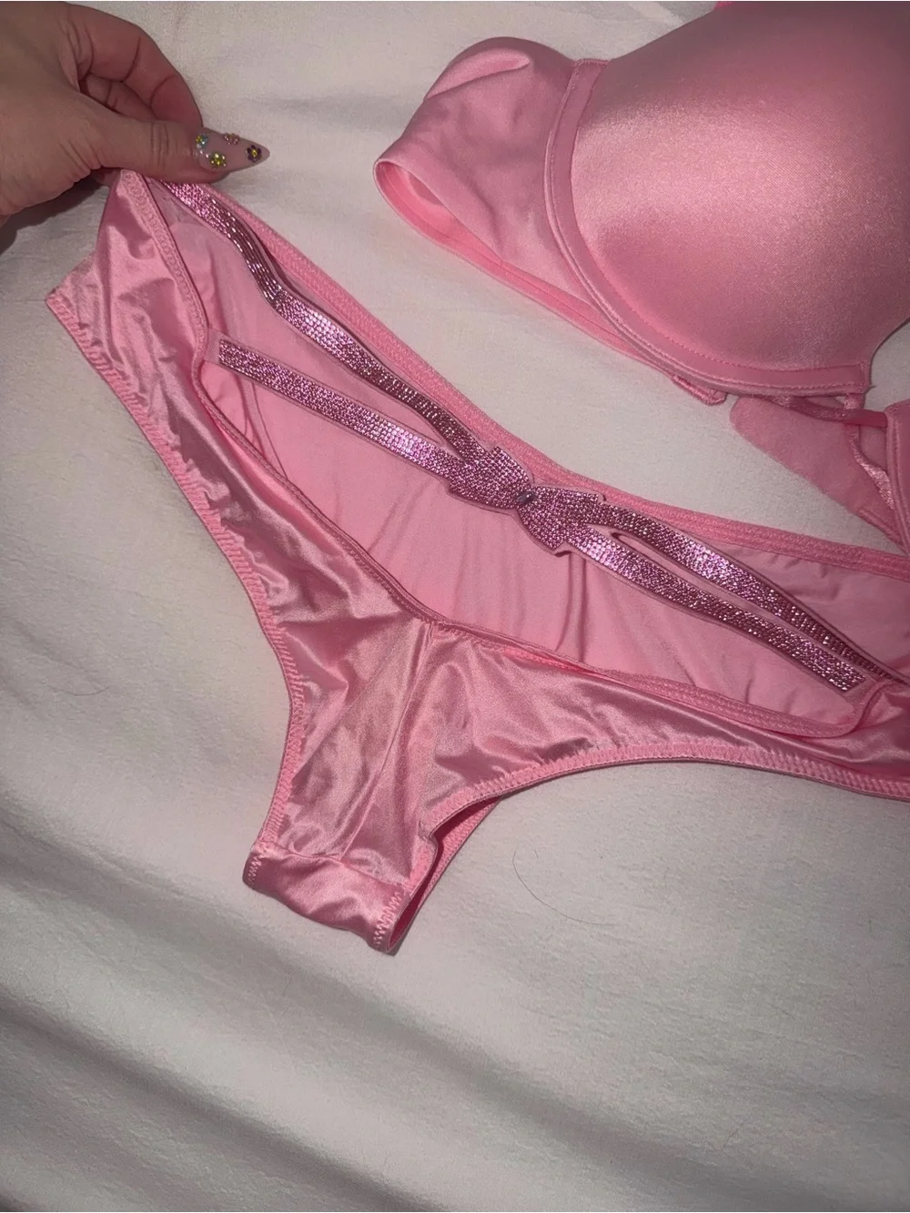 VS Vintage Bow Pink Women's Brief & Push Up Bra